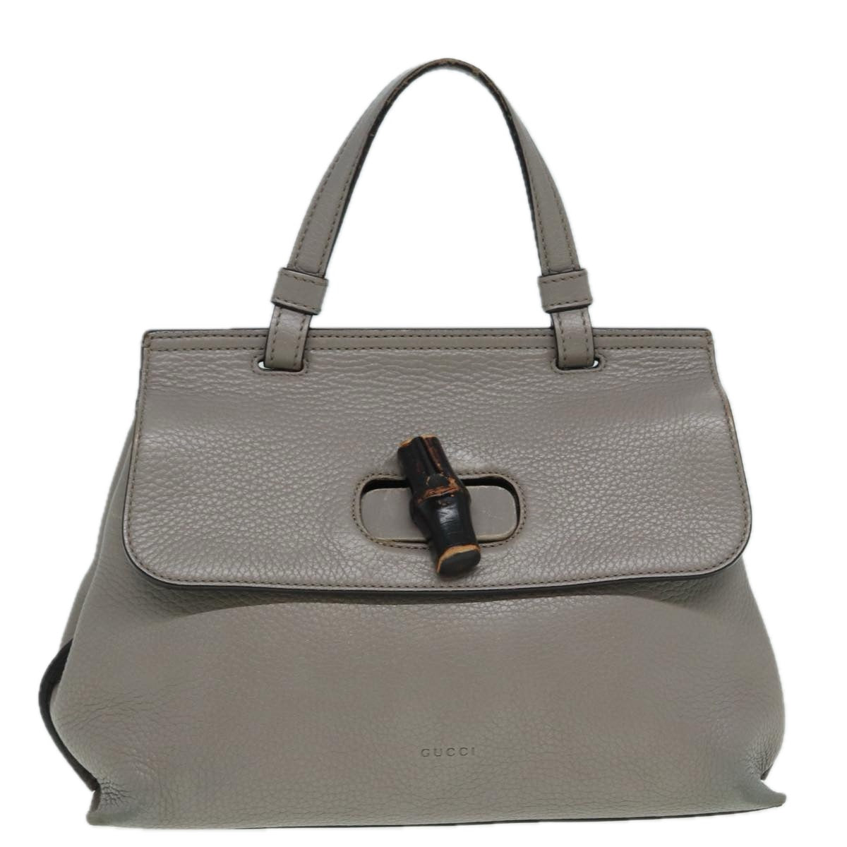 GUCCI Bamboo Daily Hand Bag Leather Gray 370831 Auth hk1420