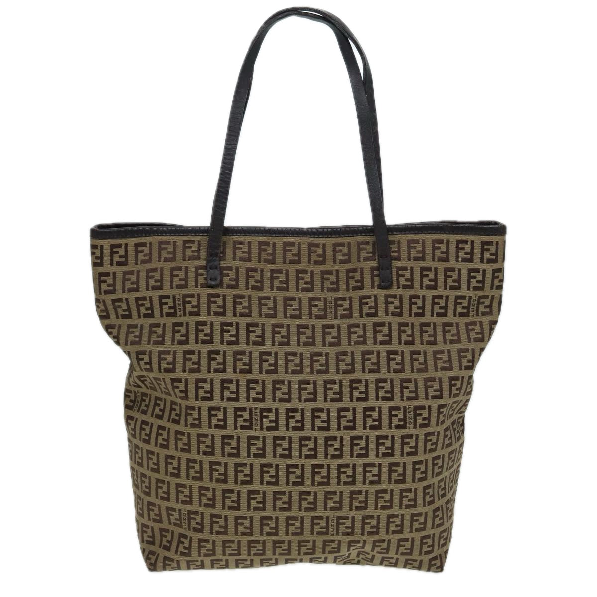 FENDI Zucchino Canvas Tote Bag Beige Auth hk1424