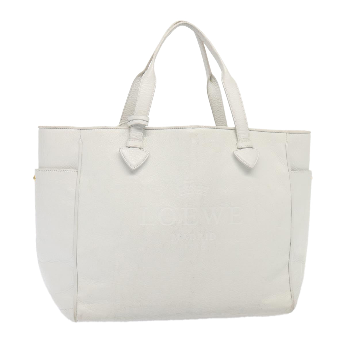 LOEWE Heritage Tote Bag Leather White Auth hk1427