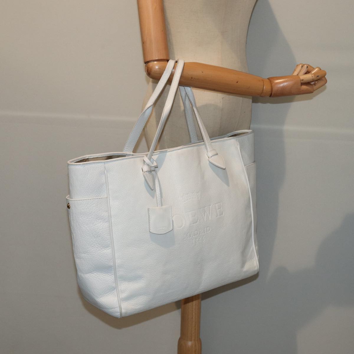 LOEWE Heritage Tote Bag Leather White Auth hk1427