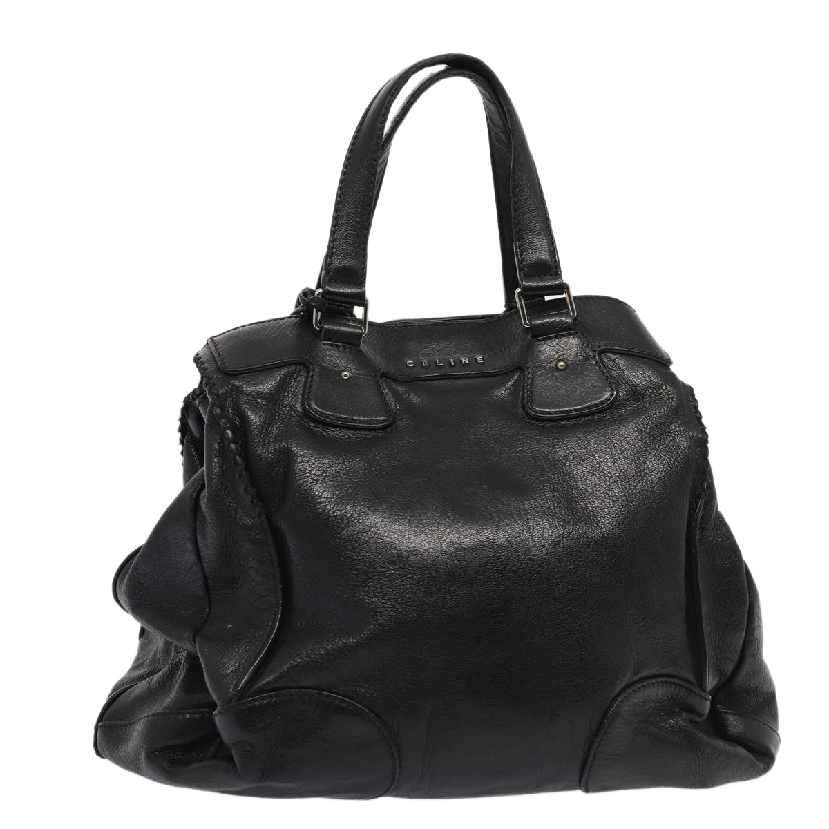 CELINE Hand Bag Leather Black Auth hk1429