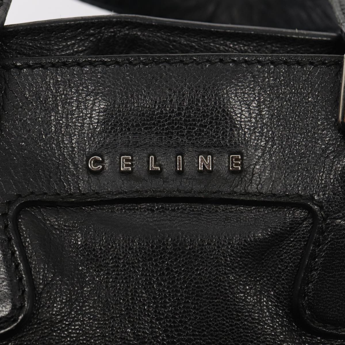 CELINE Hand Bag Leather Black Auth hk1429