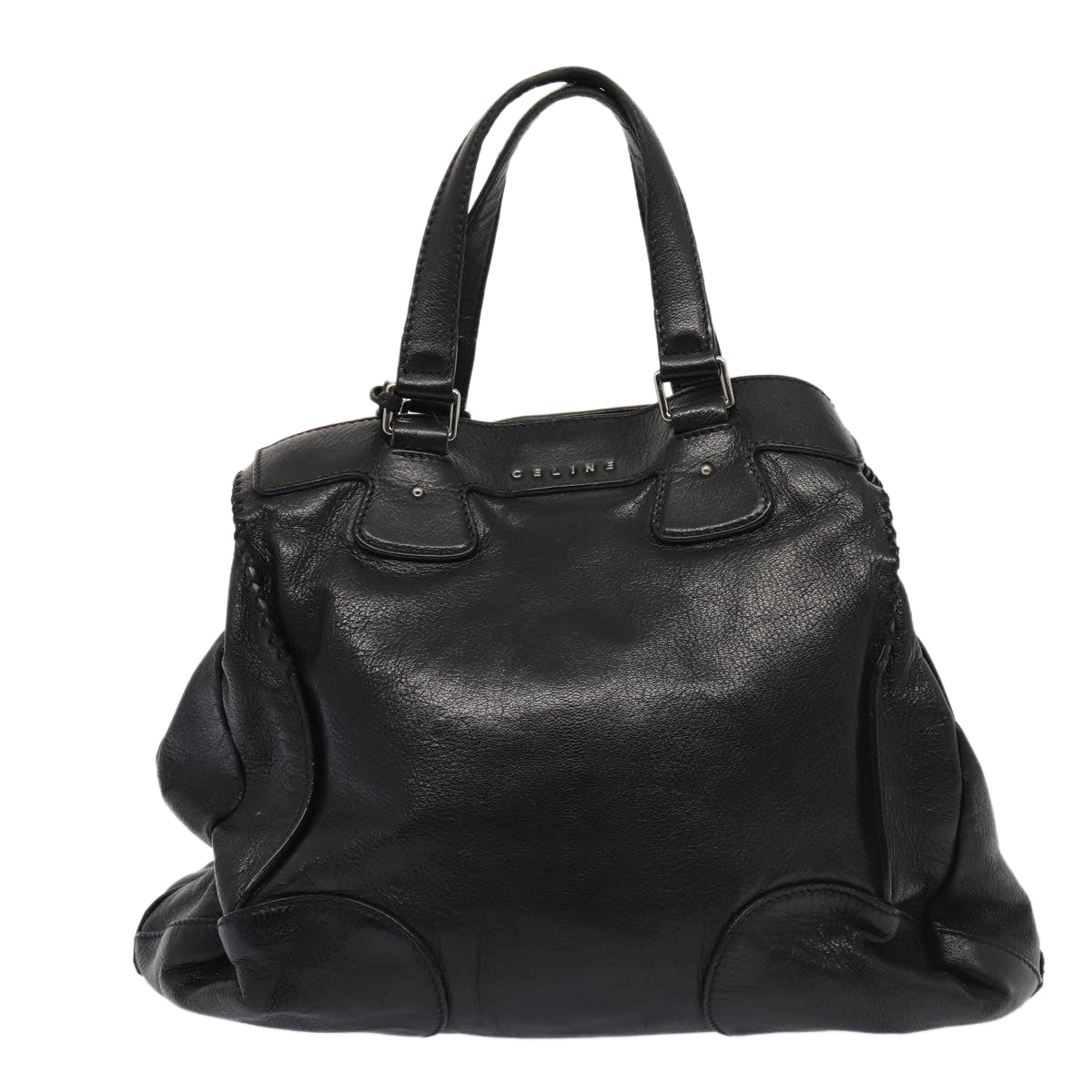 CELINE Hand Bag Leather Black Auth hk1429 - 0