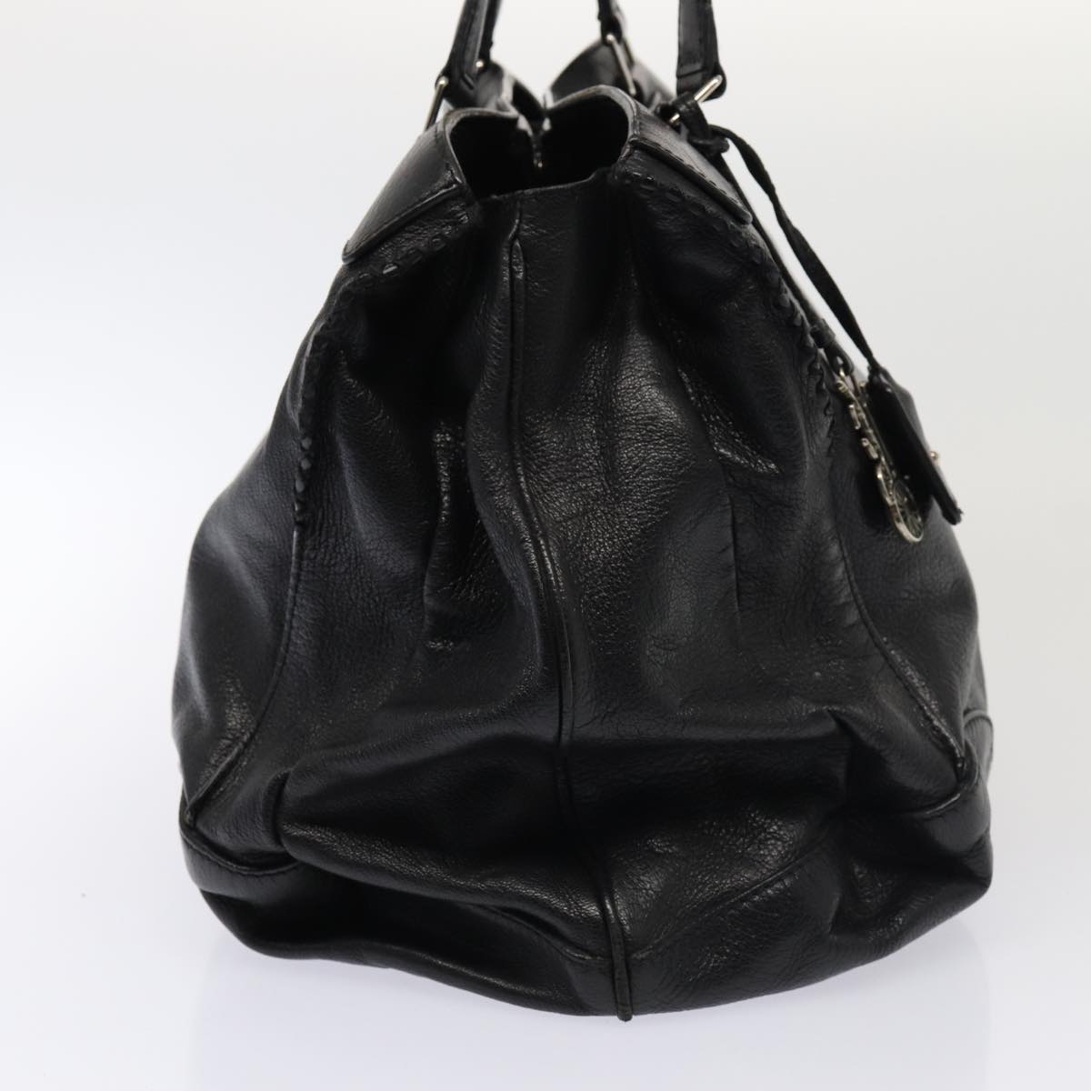 CELINE Hand Bag Leather Black Auth hk1429