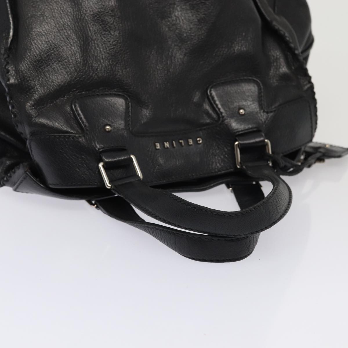 CELINE Hand Bag Leather Black Auth hk1429