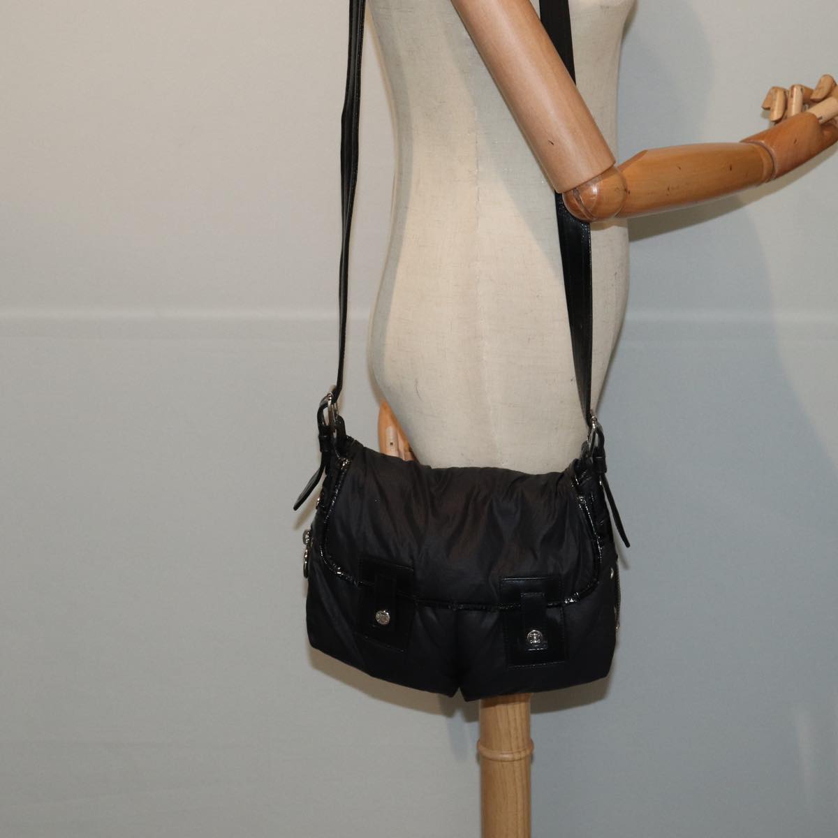 CELINE Shoulder Bag Nylon Black Auth hk1440