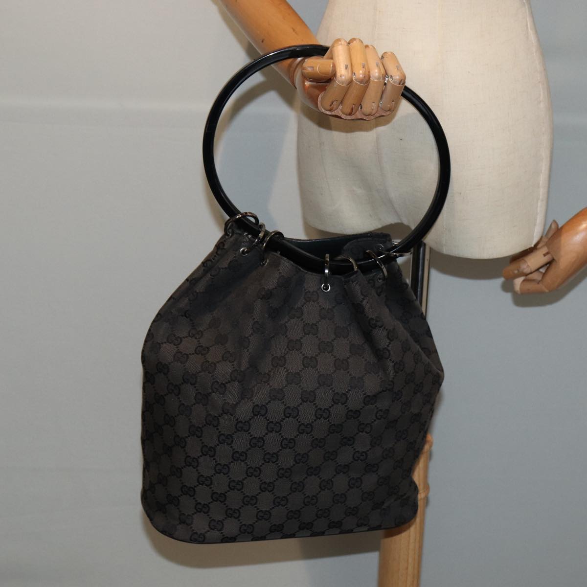 GUCCI GG Canvas Hand Bag Black 001 3738 Auth hk1441