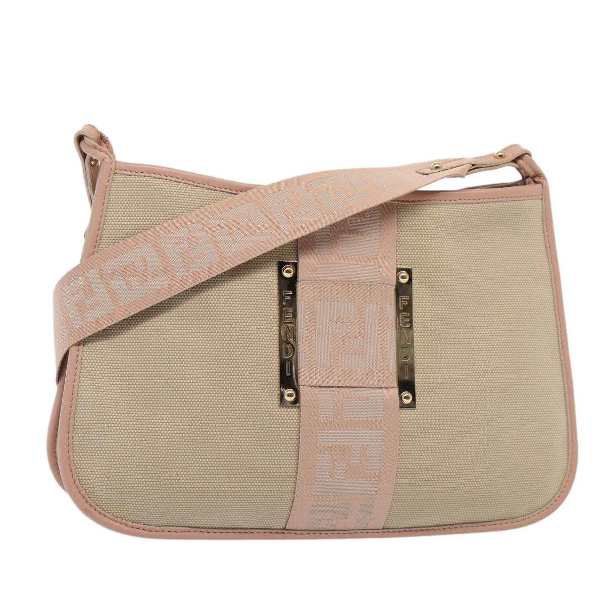 FENDI Shoulder Bag Canvas Beige Auth hk1442