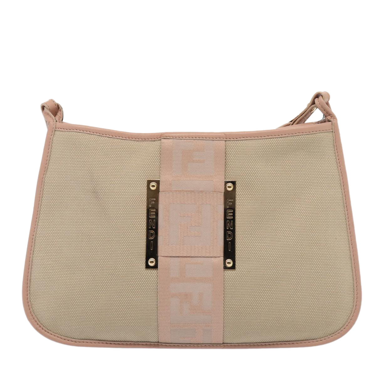 FENDI Shoulder Bag Canvas Beige Auth hk1442