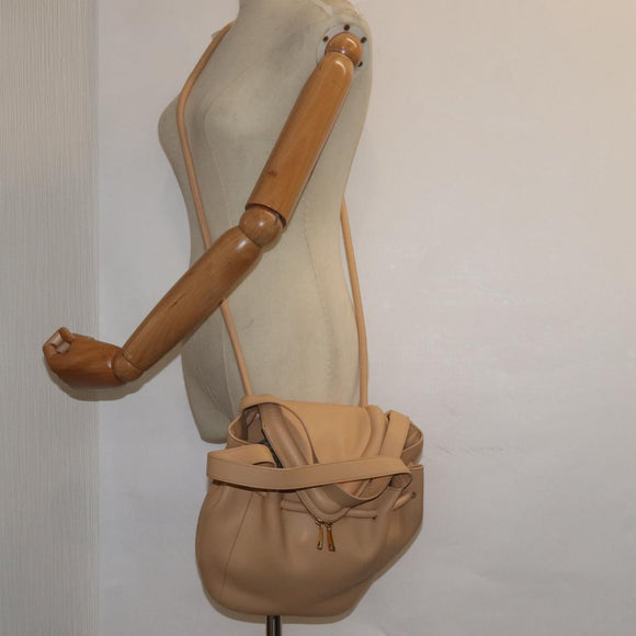 BOTTEGA VENETA Hand Bag Leather 2way Beige Auth hk1443V