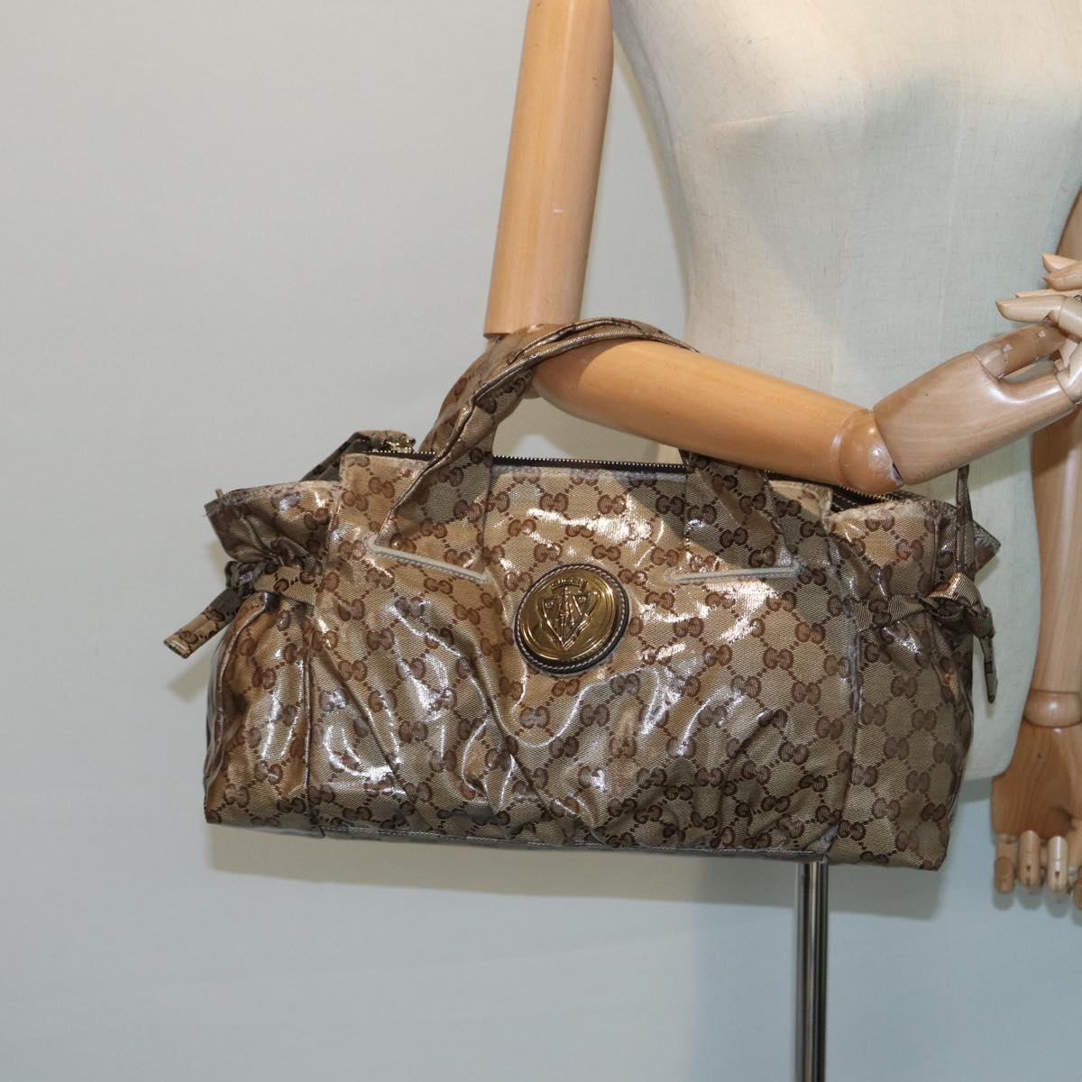 GUCCI GG Crystal Hand Bag Beige 197020 Auth hk1447