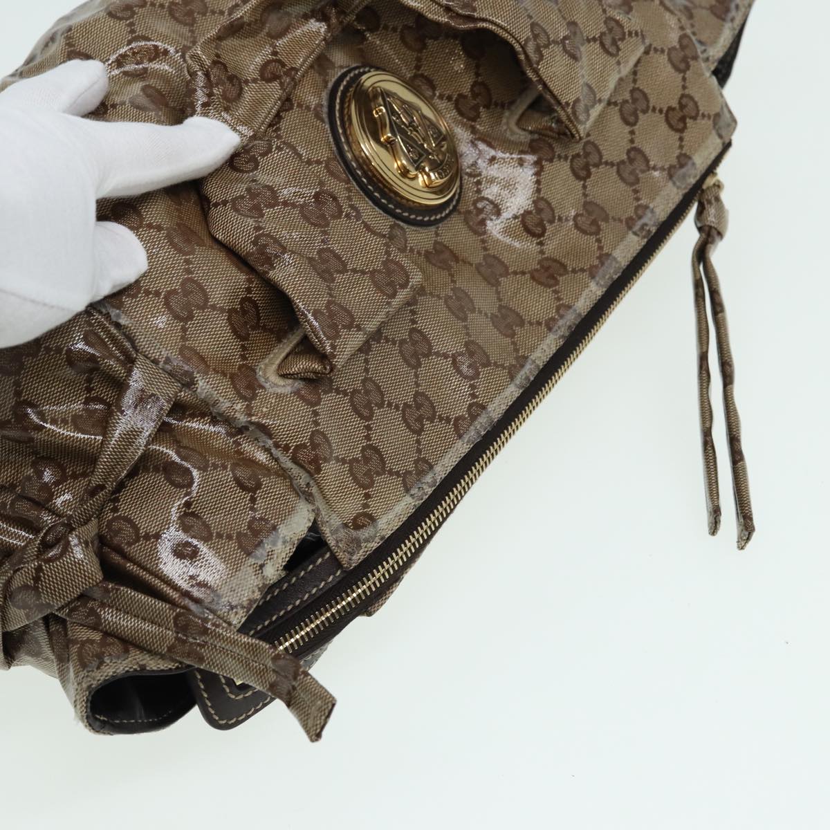 GUCCI GG Crystal Hand Bag Beige 197020 Auth hk1447