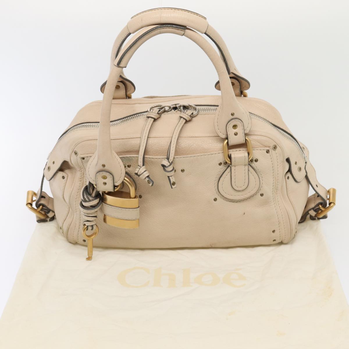 Chloe Paddington Hand Bag Leather Vanilla Auth hk1448