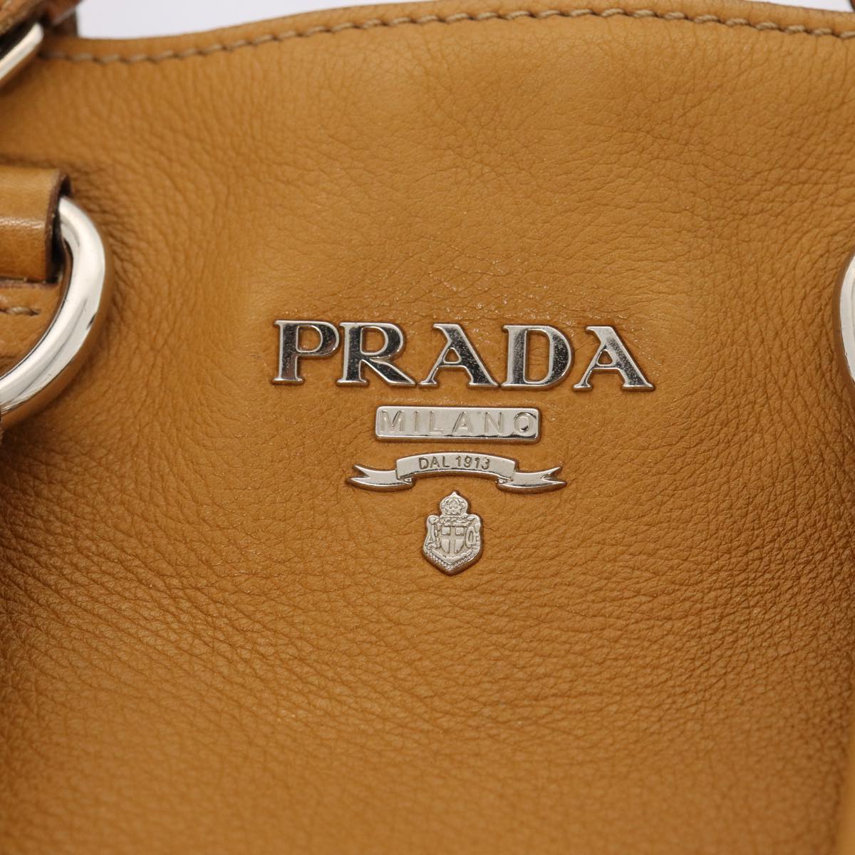 PRADA Hand Bag Leather Brown Auth hk1454