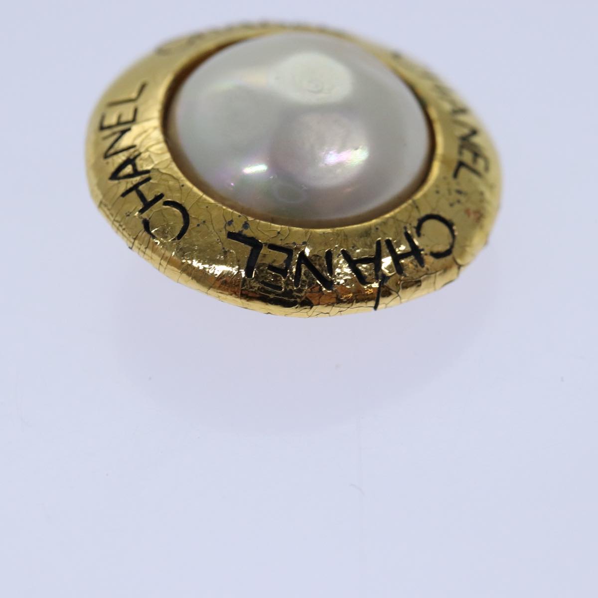 CHANEL Pearl Earring metal Gold CC Auth hk1468