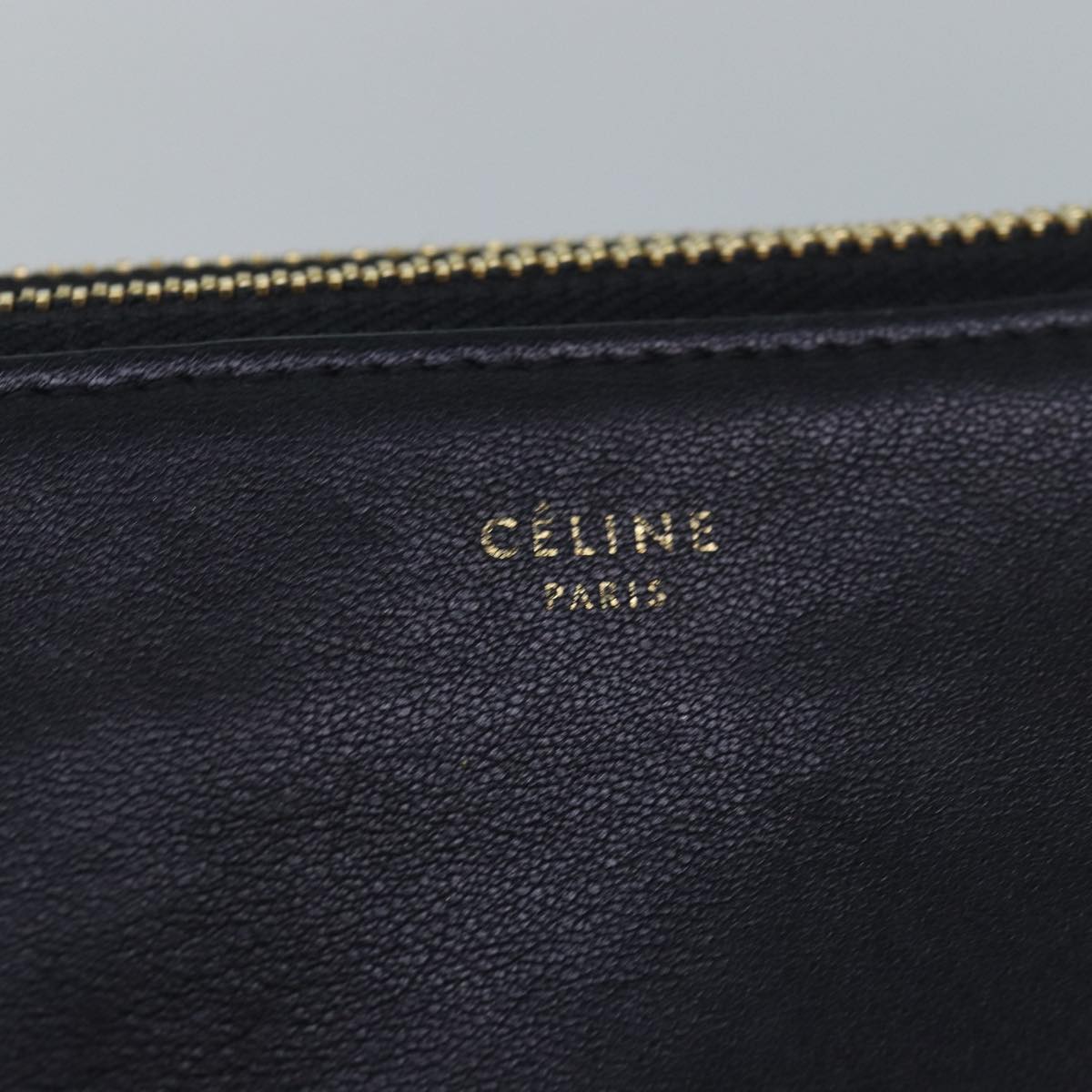 CELINE Trio Shoulder Bag Leather Black Auth hk1471