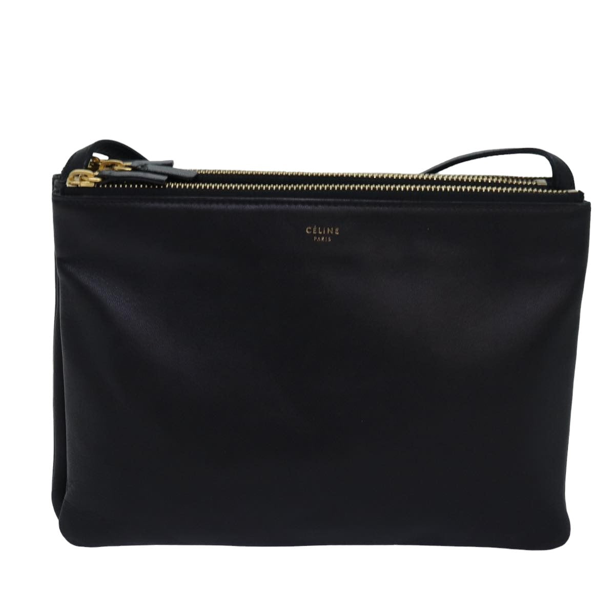 CELINE Trio Shoulder Bag Leather Black Auth hk1471 - 0