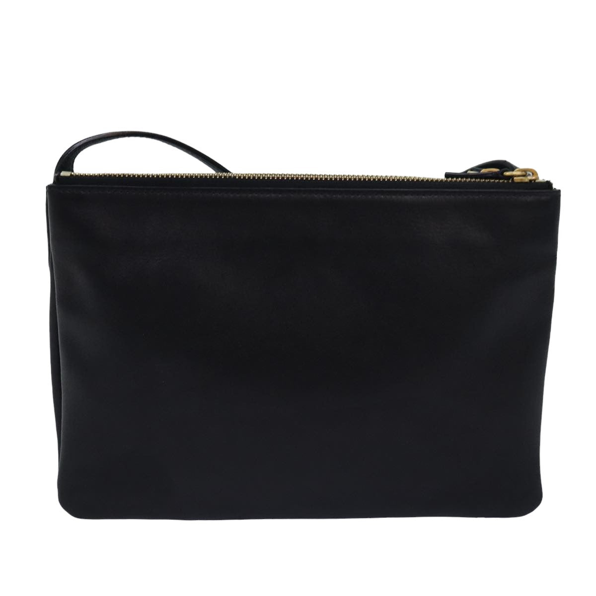 CELINE Trio Shoulder Bag Leather Black Auth hk1471