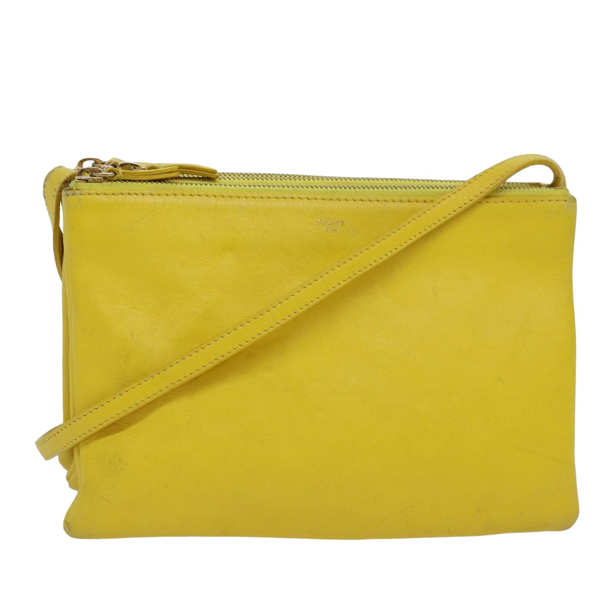 CELINE Trio Shoulder Bag Leather Yellow Auth hk1472