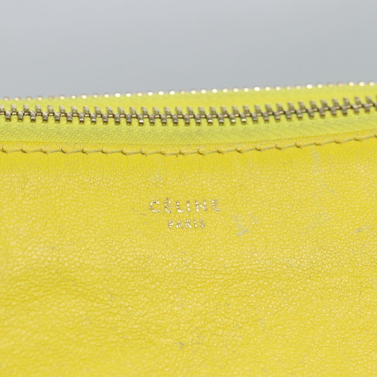 CELINE Trio Shoulder Bag Leather Yellow Auth hk1472