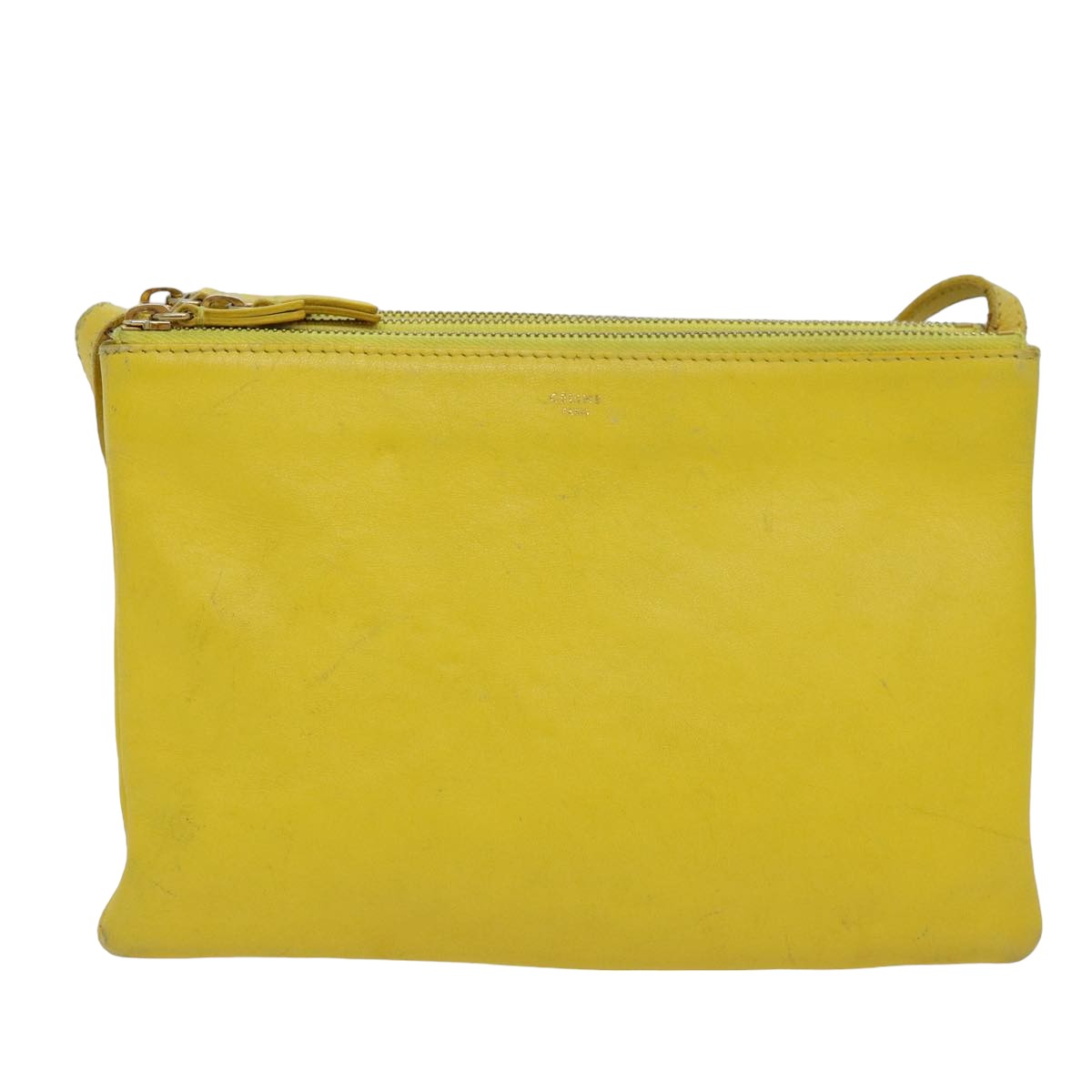 CELINE Trio Shoulder Bag Leather Yellow Auth hk1472