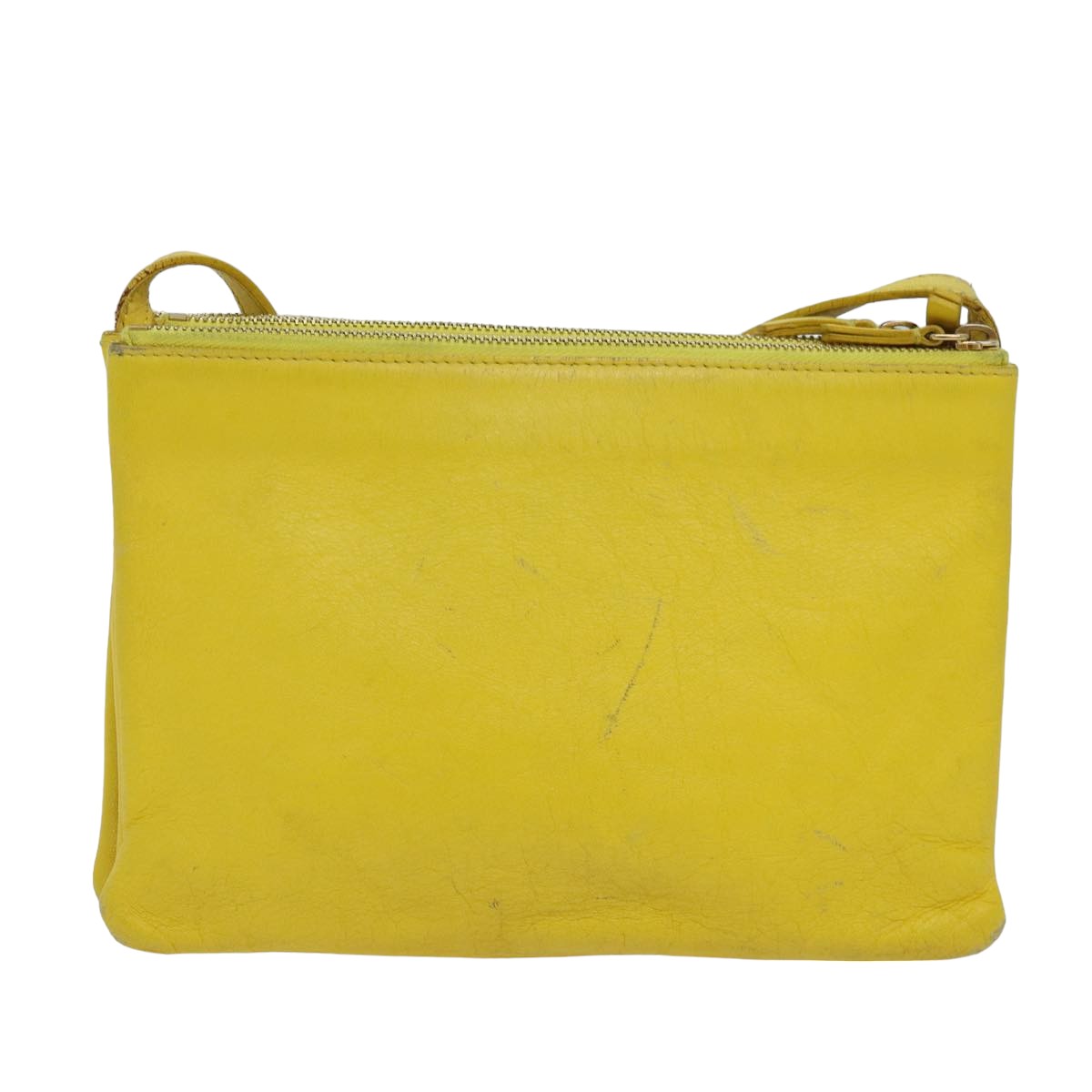 CELINE Trio Shoulder Bag Leather Yellow Auth hk1472 - 0