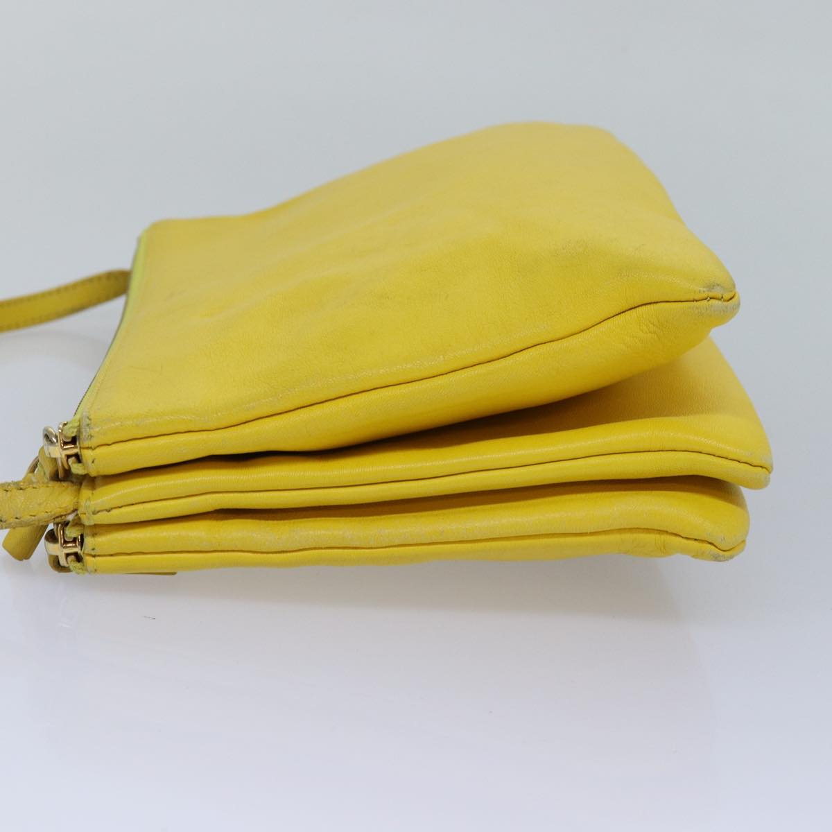 CELINE Trio Shoulder Bag Leather Yellow Auth hk1472