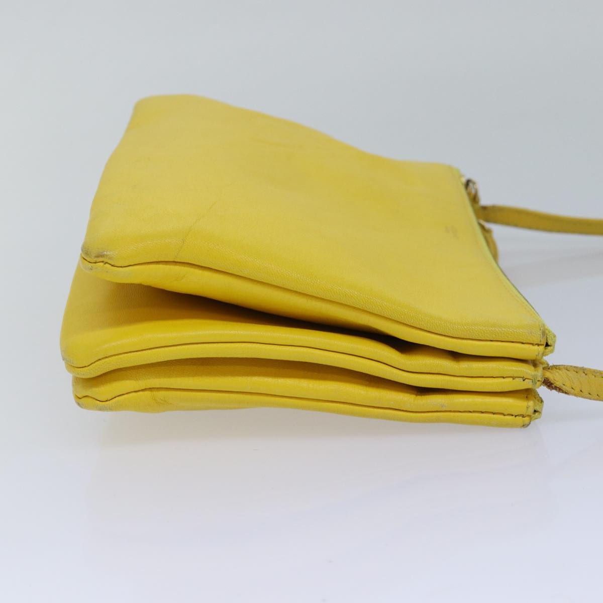 CELINE Trio Shoulder Bag Leather Yellow Auth hk1472