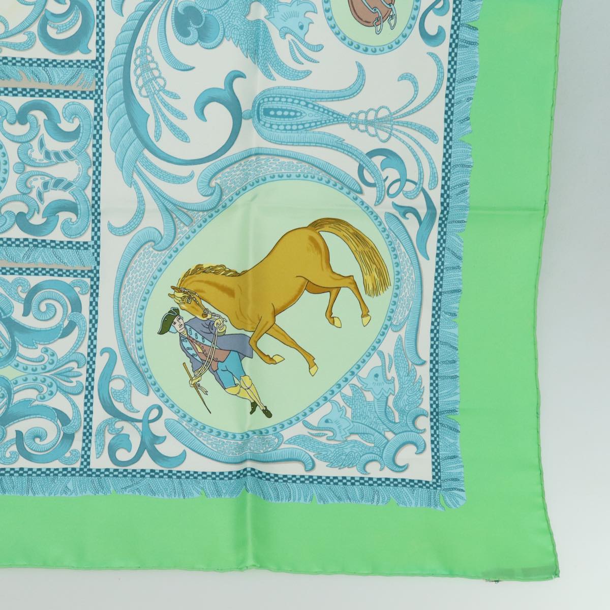 HERMES Carre90 Scarf ""LA PRESENTATION"" Silk Green Auth hk1477