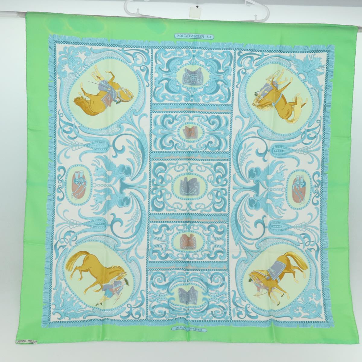 HERMES Carre90 Scarf ""LA PRESENTATION"" Silk Green Auth hk1477