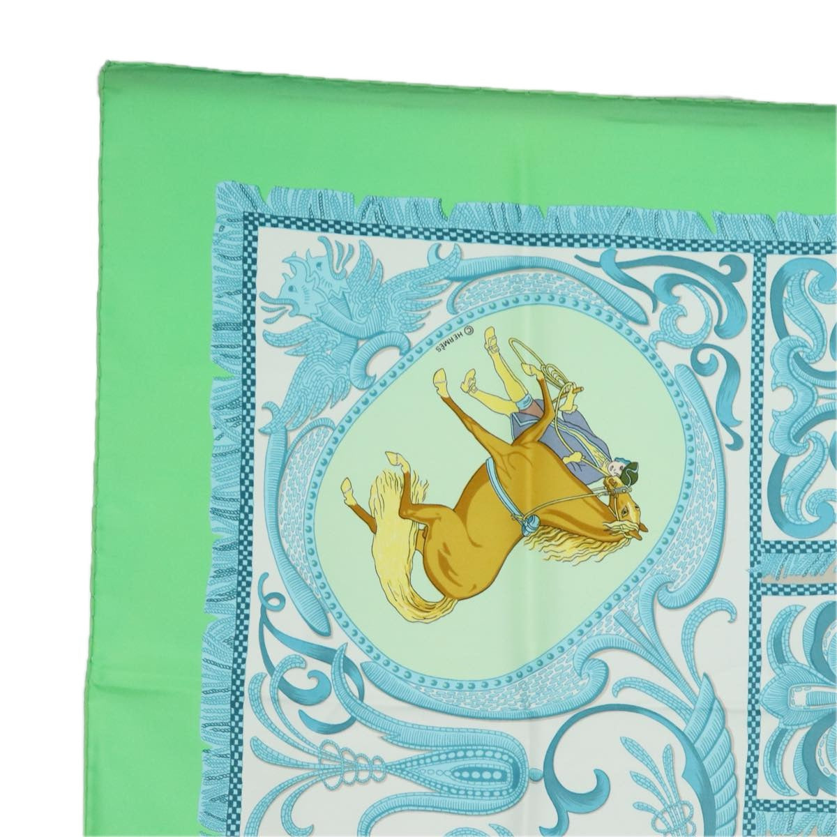 HERMES Carre90 Scarf ""LA PRESENTATION"" Silk Green Auth hk1477