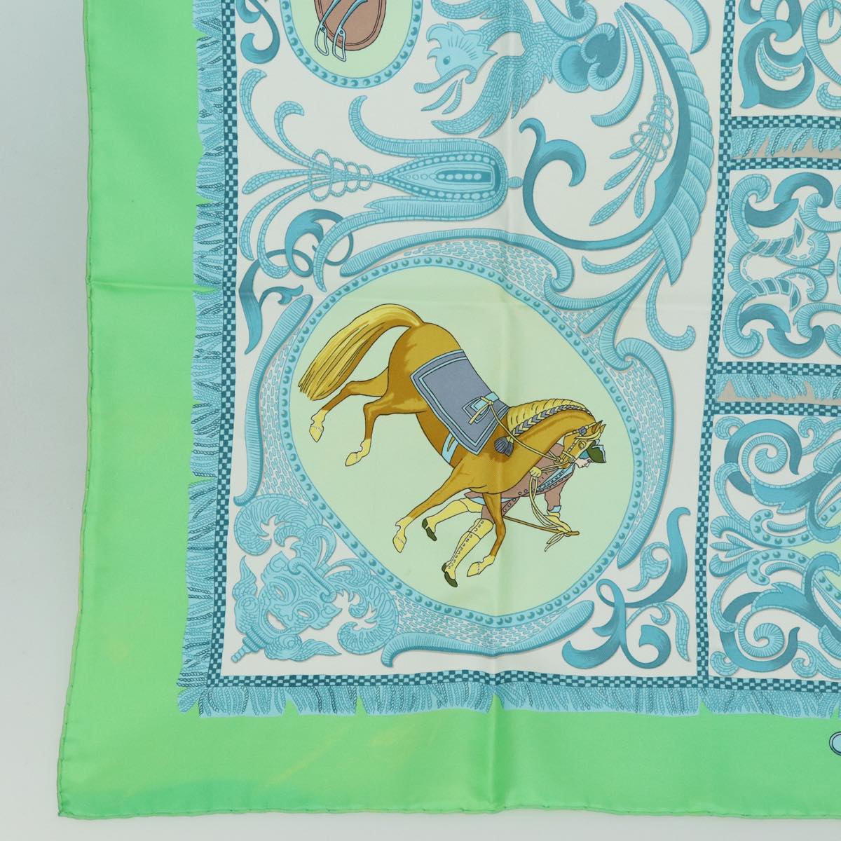 HERMES Carre90 Scarf ""LA PRESENTATION"" Silk Green Auth hk1477