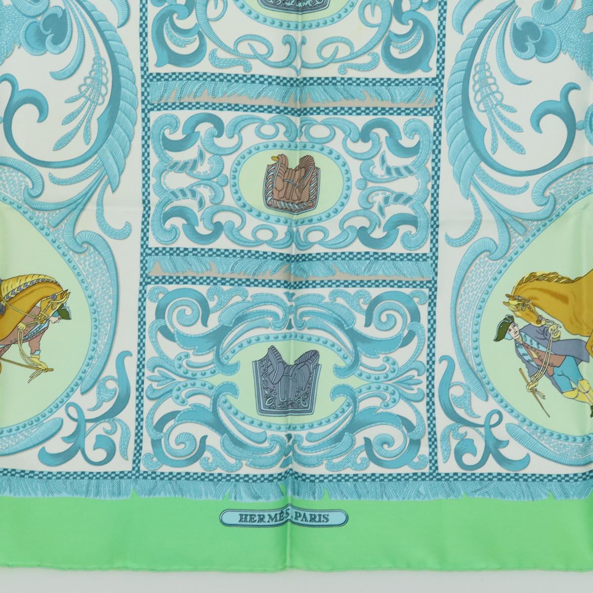 HERMES Carre90 Scarf ""LA PRESENTATION"" Silk Green Auth hk1477