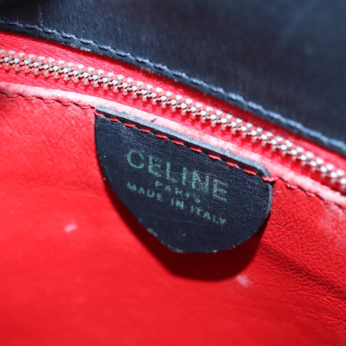 CELINE Shoulder Bag Leather Navy Auth hk1496