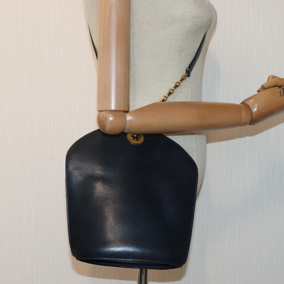 CELINE Shoulder Bag Leather Navy Auth hk1496