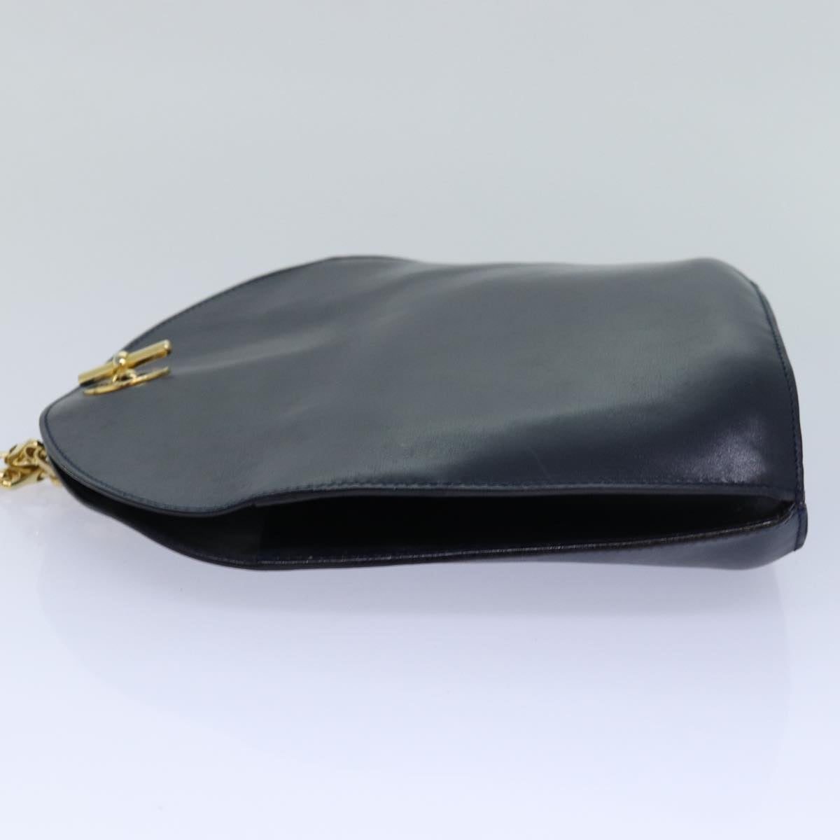 CELINE Shoulder Bag Leather Navy Auth hk1496