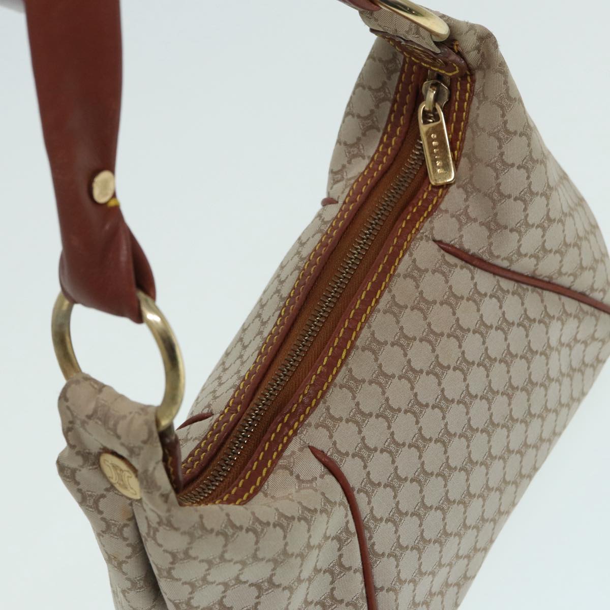 CELINE Macadam Canvas Hand Bag Beige Auth hk1497