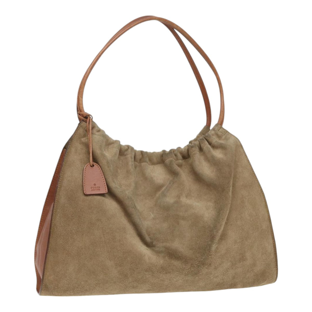 GUCCI Hand Bag Suede Beige Auth hk1499