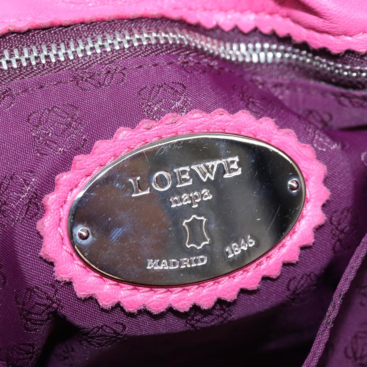 LOEWE Anagram Shoulder Bag Leather Pink Auth hk1501