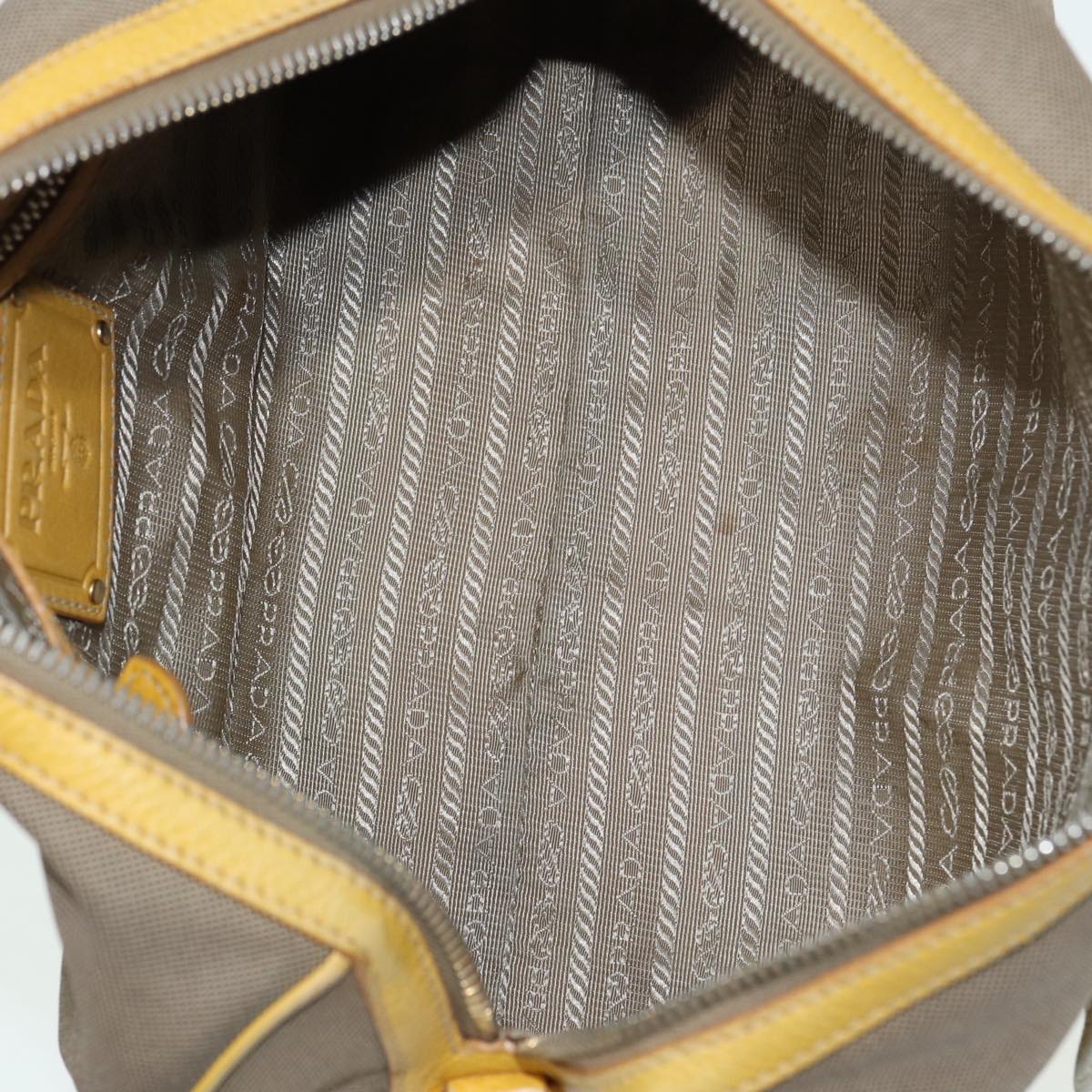 PRADA Hand Bag Canvas Beige Yellow Auth hk1503