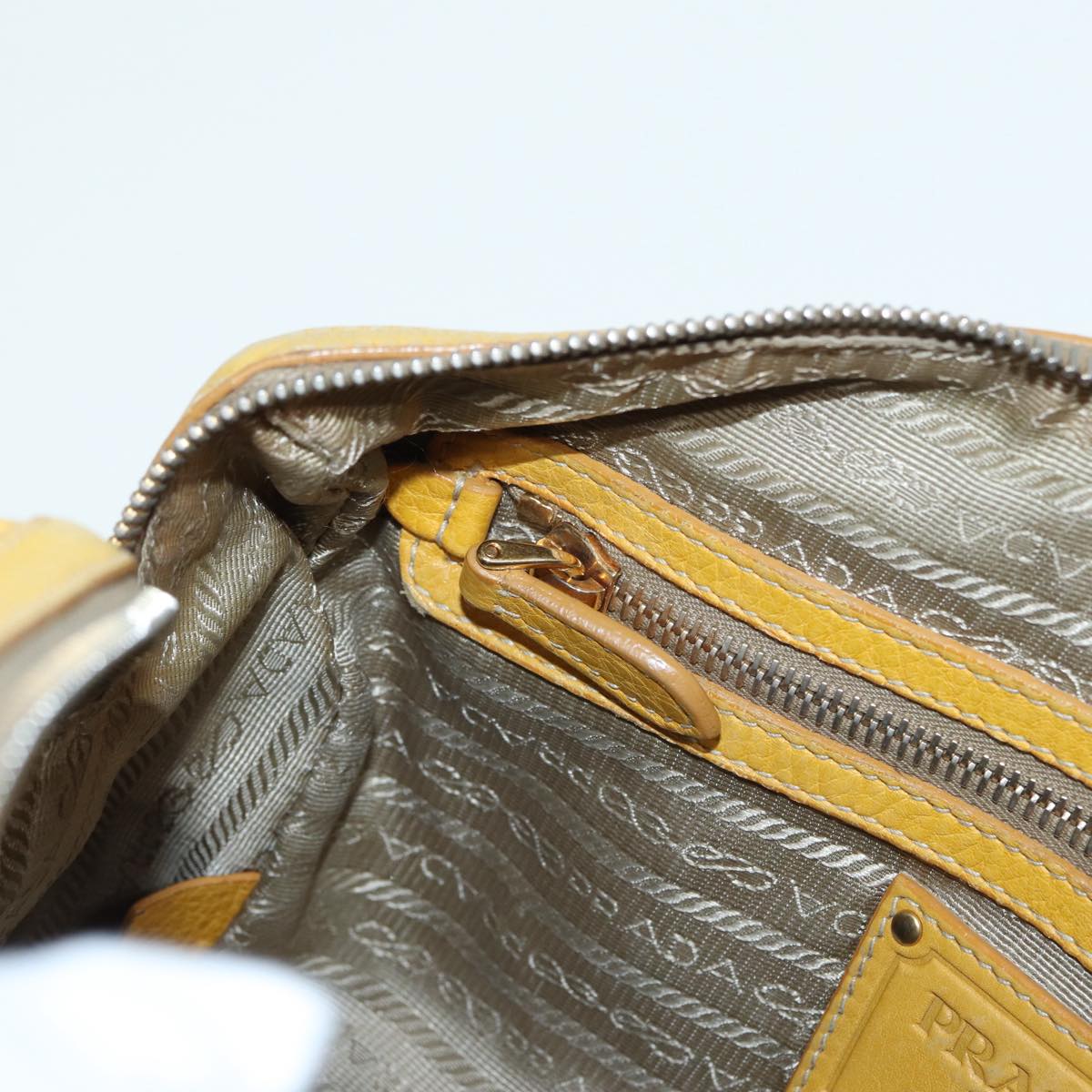 PRADA Hand Bag Canvas Beige Yellow Auth hk1503