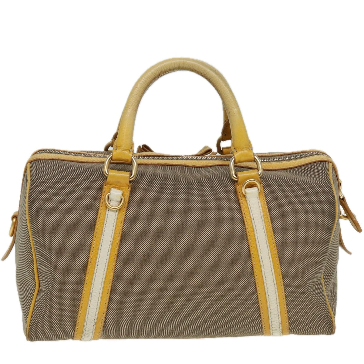 PRADA Hand Bag Canvas Beige Yellow Auth hk1503 - 0