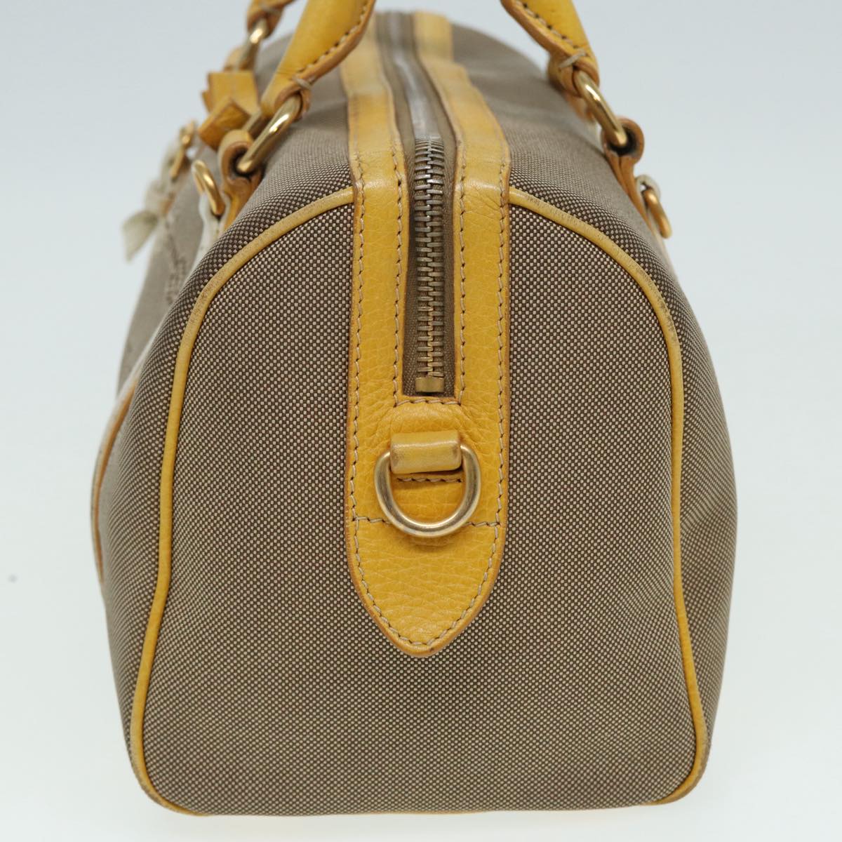 PRADA Hand Bag Canvas Beige Yellow Auth hk1503