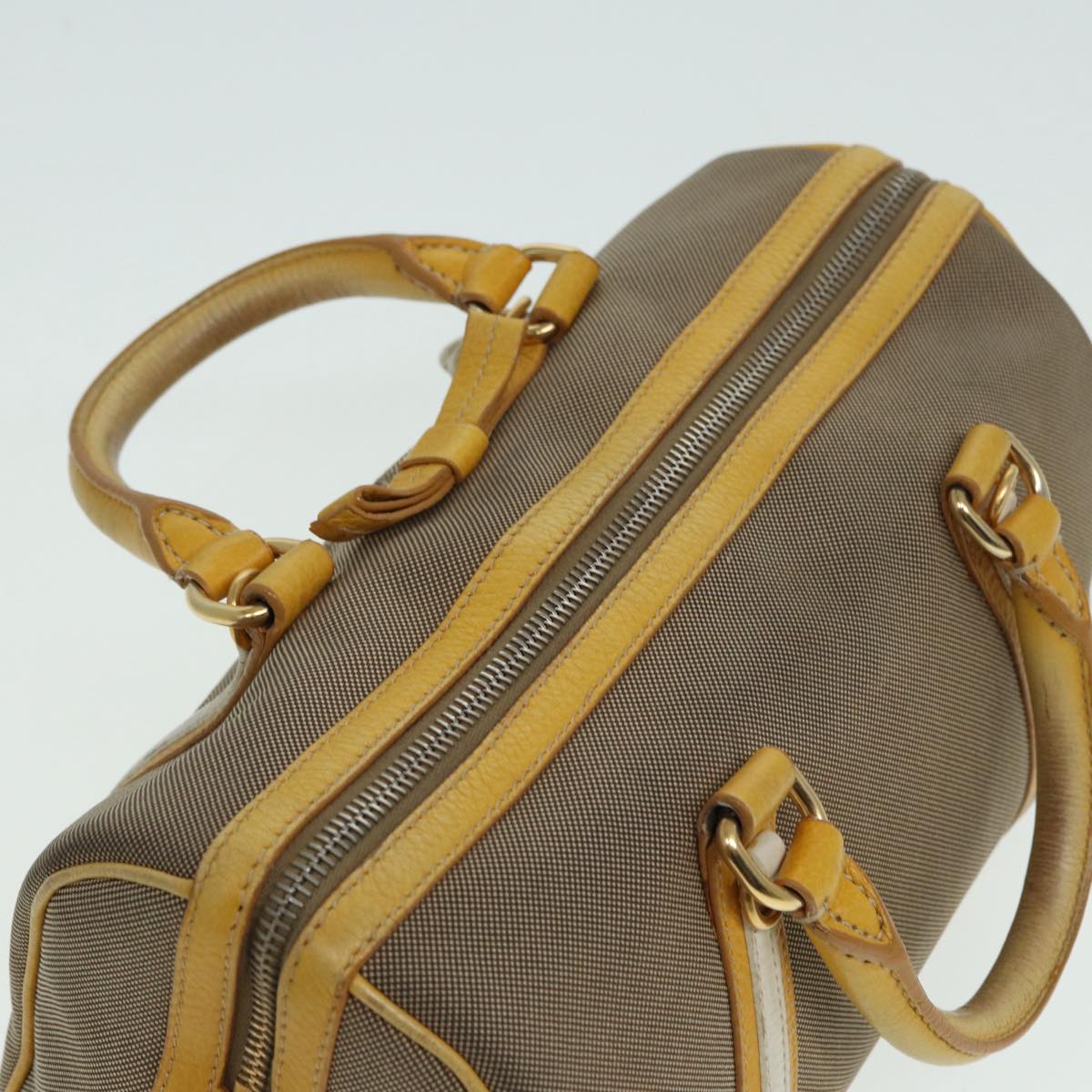 PRADA Hand Bag Canvas Beige Yellow Auth hk1503