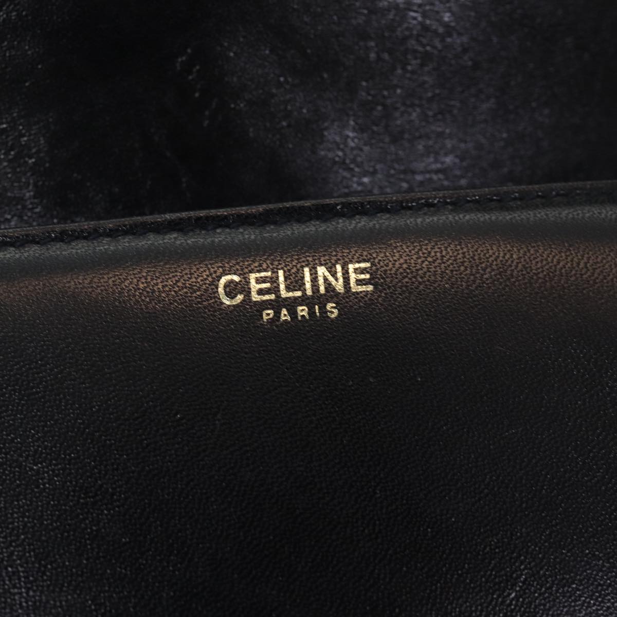 CELINE Shoulder Bag Leather Black Auth hk1504