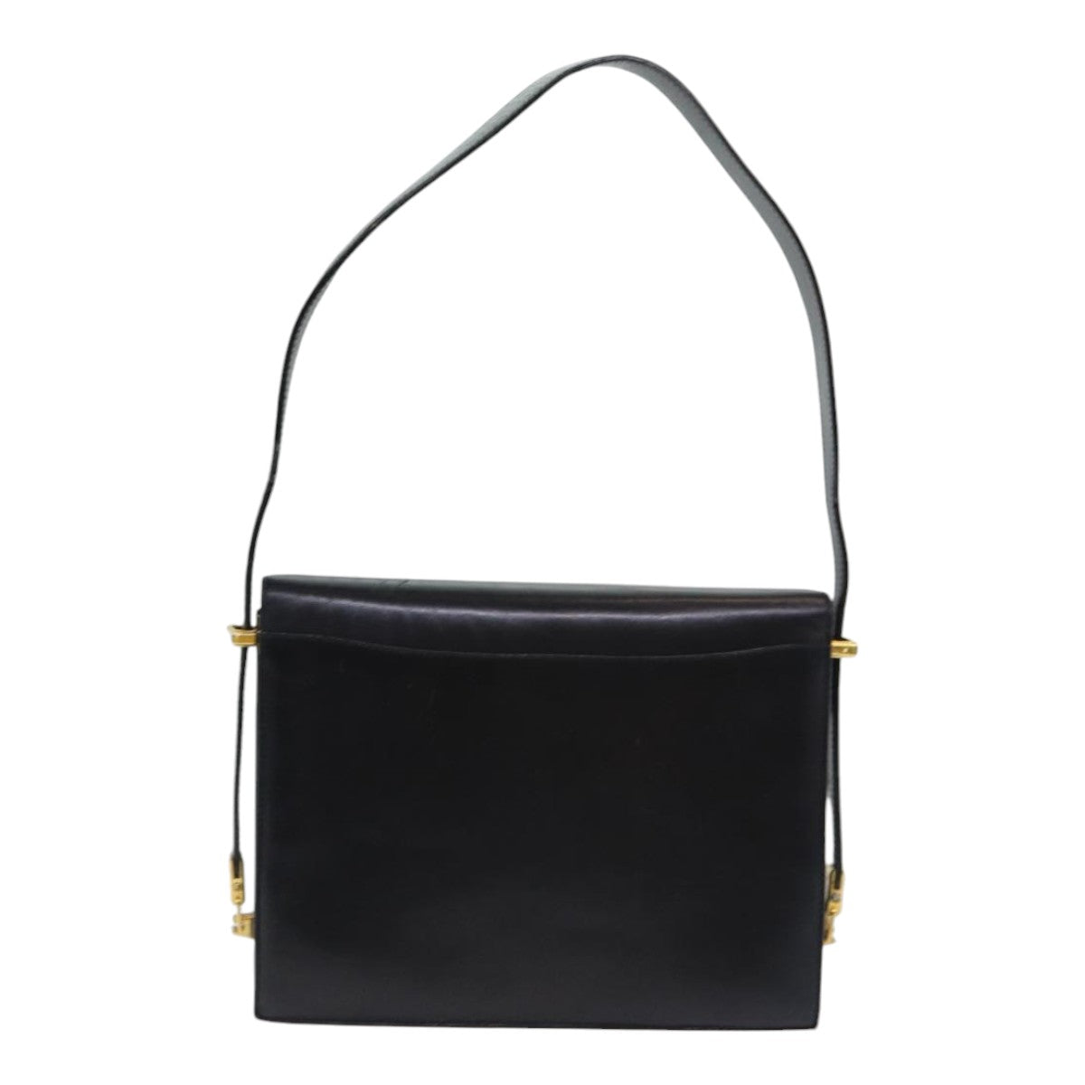 CELINE Shoulder Bag Leather Black Auth hk1504