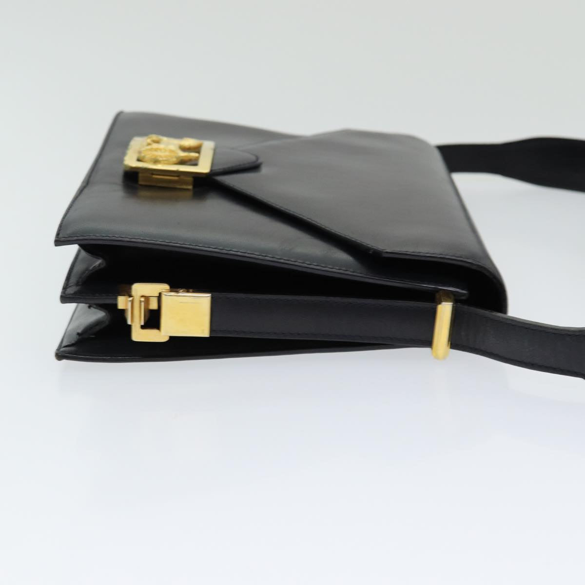 CELINE Shoulder Bag Leather Black Auth hk1504