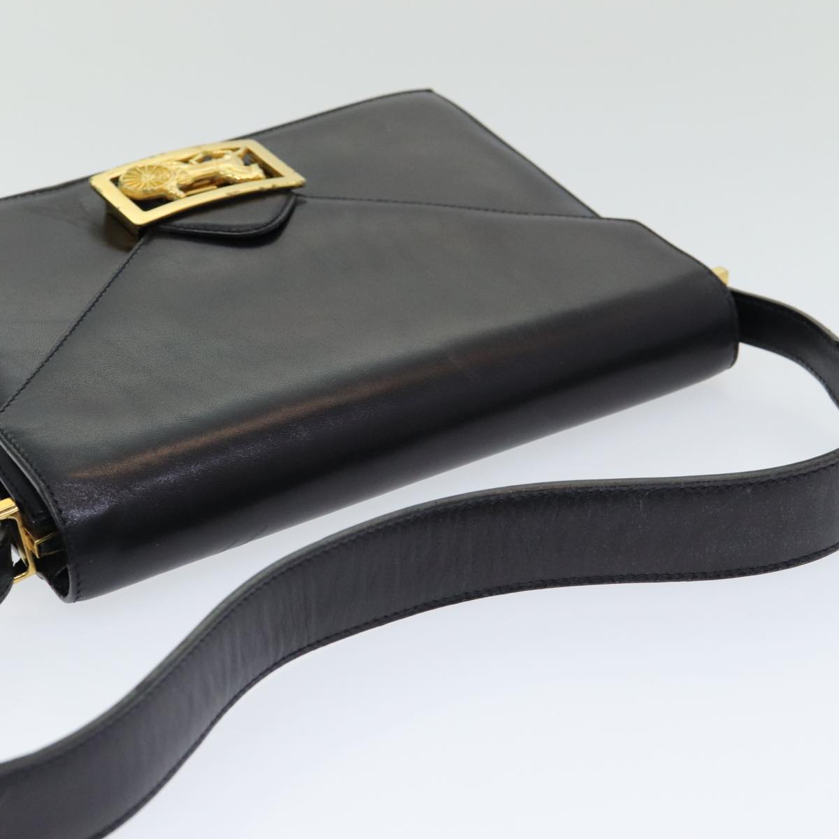 CELINE Shoulder Bag Leather Black Auth hk1504