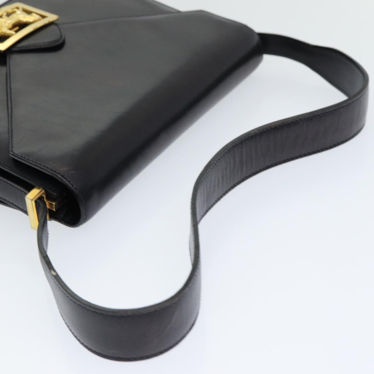 CELINE Shoulder Bag Leather Black Auth hk1504