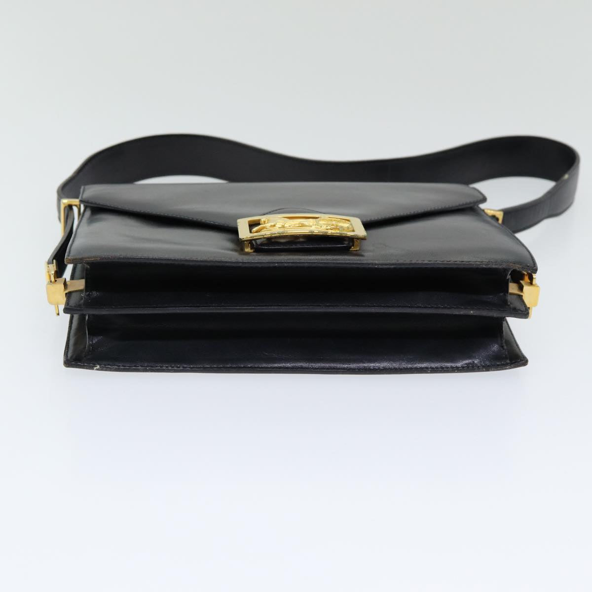 CELINE Shoulder Bag Leather Black Auth hk1504